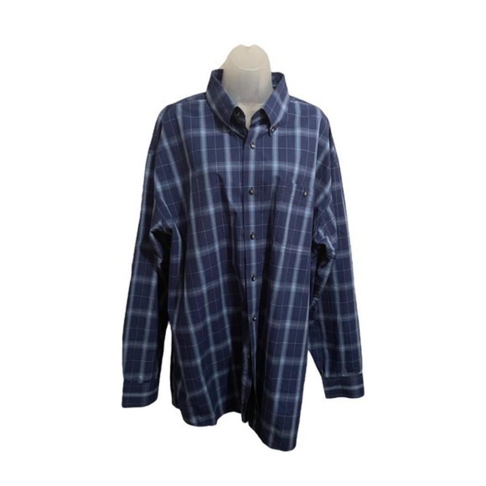 Wrangler Men's George Strait Cowboy Cut Collection Cotton Blue Plaid Shirt XXL